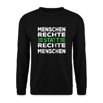 Menschenrechte statt rechte Menschen Spruch - Unisex Pullover - Schwarz - Vorne - Alina (178cm) & Michal (187cm)