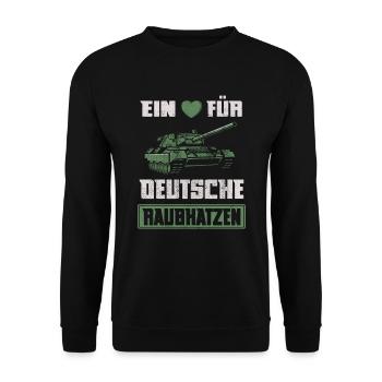 Panzer | Ein Herz Für Deutsche Raubkatzen Spruch - Unisex Pullover - Schwarz - Vorne - Alina (178cm) & Michal (187cm)