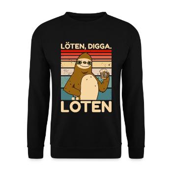 Löten Digga Löten Party Faultier Spruch - Unisex Pullover - Schwarz - Vorne - Alina (178cm) & Michal (187cm)
