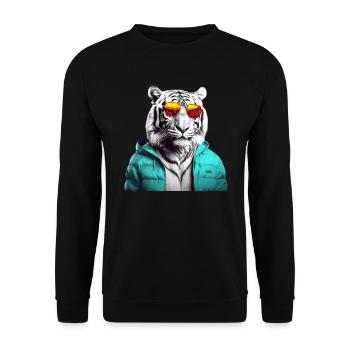 Tiger with Sunglasses Colorful Cool Tiger Forest Animal - Unisex Sweatshirt - black - Front - Alina (178cm) & Michal (187cm)