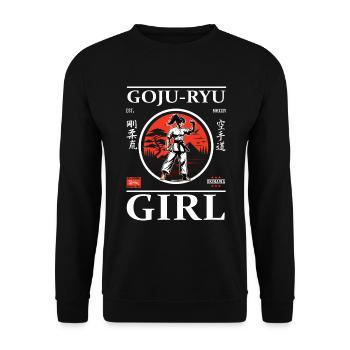 Goju-Ryu Girl - Starkes Mädchen im Kampfsport - Unisex Pullover - Schwarz - Vorne - Alina (178cm) & Michal (187cm)