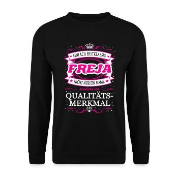 Qualitätsmerkmal Freja einfach Erstklassig Outfit - Unisex Pullover - Schwarz - Vorne - Alina (178cm) & Michal (187cm)