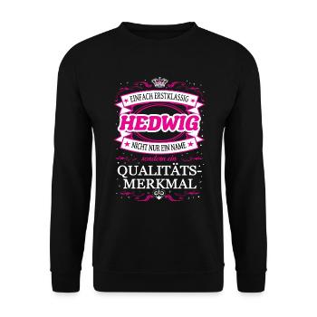Qualitätsmerkmal Hedwig, einfach Erstklassig - Unisex Pullover - Schwarz - Vorne - Alina (178cm) & Michal (187cm)