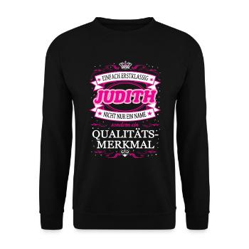 Qualitätsmerkmal Judith einfach Erstklassig - Unisex Pullover - Schwarz - Vorne - Alina (178cm) & Michal (187cm)