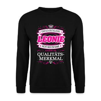Qualitätsmerkmal Leonie einfach Erstklassig - Unisex Pullover - Schwarz - Vorne - Alina (178cm) & Michal (187cm)