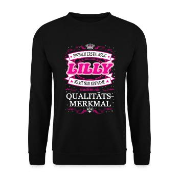 Qualitätsmerkmal Lily einfach Erstklassig - Unisex Pullover - Schwarz - Vorne - Alina (178cm) & Michal (187cm)