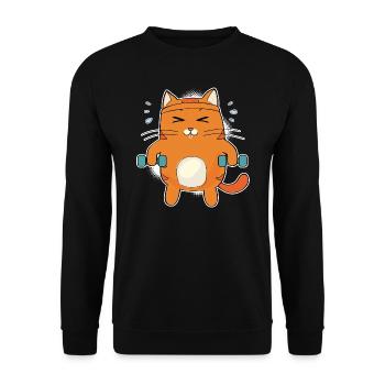 Funny Cat Gym - Cat Deadlift Powerlifting T-Shirt - Unisex Pullover - Schwarz - Vorne - Alina (178cm) & Michal (187cm)
