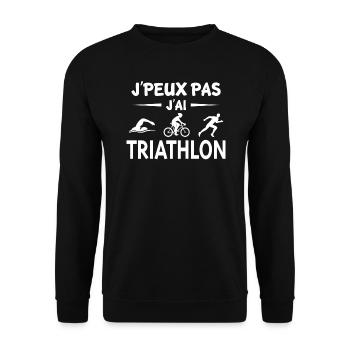 j'peux pas J'ai triathlon t-shirt humour - Sweat-shirt Unisexe - noir - Devant - Alina (178cm) & Michal (187cm)