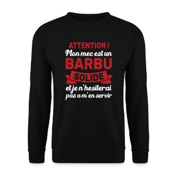 Attention Mon Mec Est Un Barbu Solide Cadeau - Sweat-shirt Unisexe - noir - Devant - Alina (178cm) & Michal (187cm)