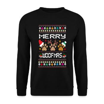 Design de Noël - MERRY WOOFMAS - Sweat-shirt Unisexe - noir - Devant - Alina (178cm) & Michal (187cm)