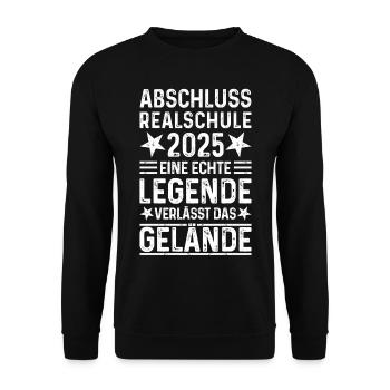 Abschluss Realschule 2025 Legende verlässt Gelände - Unisex Pullover - Schwarz - Vorne - Alina (178cm) & Michal (187cm)