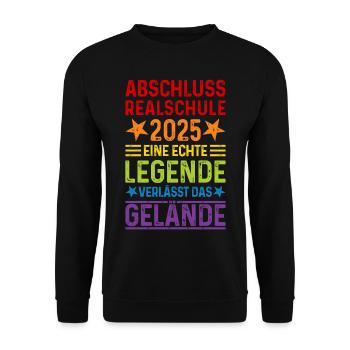 Realschule Abschluss 2025 Legende verlässt Gelände - Unisex Pullover - Schwarz - Vorne - Alina (178cm) & Michal (187cm)