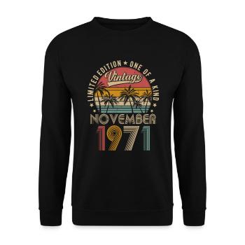 November Jahrgang 1971 Vintage Retro Geburtstag - Unisex Pullover - Schwarz - Vorne - Alina (178cm) & Michal (187cm)