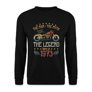 1973 Mann Mythos Legende Retro Motorrad Geburtstag - Unisex Pullover - Schwarz - Vorne - Alina (178cm) & Michal (187cm)