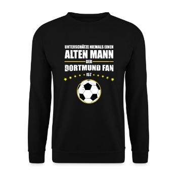 Alter Mann - Dortmund Fan | Retro Vintage Fußball - Unisex Pullover - Schwarz - Vorne - Alina (178cm) & Michal (187cm)