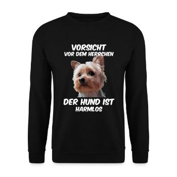 Yorkshire Terrier Vorsicht vor dem Herrchen - Unisex Pullover - Schwarz - Vorne - Alina (178cm) & Michal (187cm)