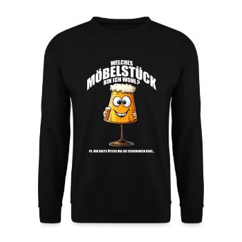 Welches Möbelstück bin ich wohl? Lampe aus 70ern - Unisex Pullover - Schwarz - Vorne - Alina (178cm) & Michal (187cm)