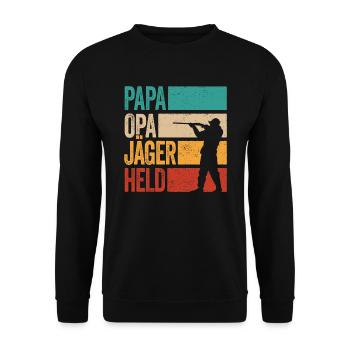 Papa Opa Jäger Held Rotwild Jagd Jagen Lustig - Unisex Pullover - Schwarz - Vorne - Alina (178cm) & Michal (187cm)