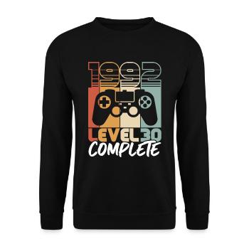 30 Birthday Born 1992 Level 30 Complete - Unisex Sweatshirt - black - Front - Alina (178cm) & Michal (187cm)