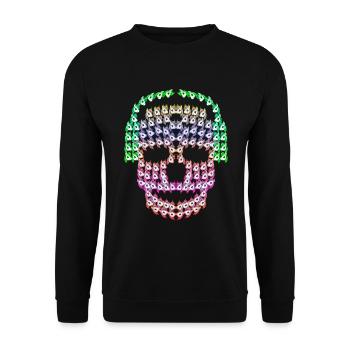 Totenkopf Einhorn Kopfhörer bunt Musik DJ retro - Unisex Pullover - Schwarz - Vorne - Alina (178cm) & Michal (187cm)