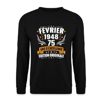Vintage Cadeau Février 1948, 75 Ans Anniversaire - Sweat-shirt Unisexe - noir - Devant - Alina (178cm) & Michal (187cm)