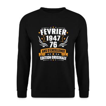 Vintage Cadeau Février 1947, 76 Ans Anniversaire - Sweat-shirt Unisexe - noir - Devant - Alina (178cm) & Michal (187cm)
