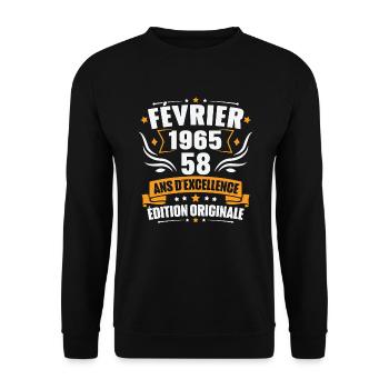 Vintage Cadeau Février 1965, 58 Ans Anniversaire - Sweat-shirt Unisexe - noir - Devant - Alina (178cm) & Michal (187cm)
