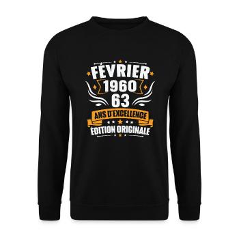 Vintage Cadeau Février 1960, 63 Ans Anniversaire - Sweat-shirt Unisexe - noir - Devant - Alina (178cm) & Michal (187cm)