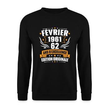 Vintage Cadeau Février 1961, 62 Ans Anniversaire - Sweat-shirt Unisexe - noir - Devant - Alina (178cm) & Michal (187cm)