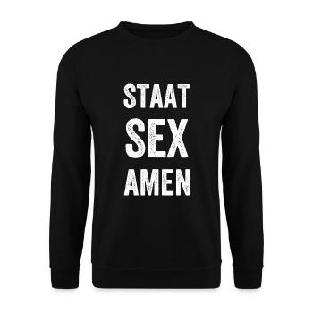 Staat - Sex - Amen -Staatsexamen - Unisex Pullover - Schwarz - Vorne - Alina (178cm) & Michal (187cm)