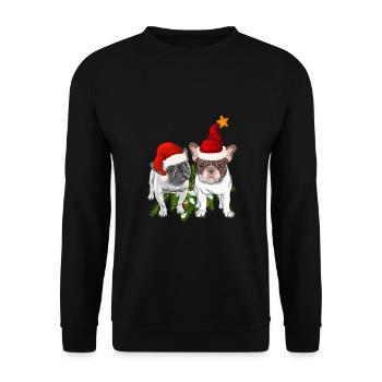 Französische Bulldogge Weihnachten - Unisex Pullover - Schwarz - Vorne - Alina (178cm) & Michal (187cm)