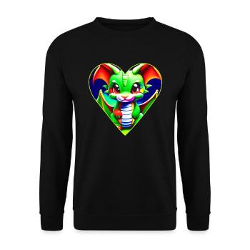 Cute green fantasy dragon in heart shape - Unisex Sweatshirt - black - Front - Alina (178cm) & Michal (187cm)