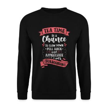 Teeliebhaber Auszeit Teetasse - Unisex Pullover - Schwarz - Vorne - Alina (178cm) & Michal (187cm)