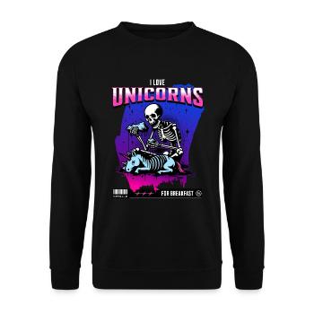 Anti-Unicorn Skull // Ich liebe Einhörner FS0231 - Unisex Pullover - Schwarz - Vorne - Alina (178cm) & Michal (187cm)