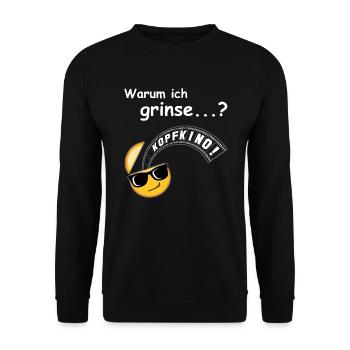 KOPFKINO - Grinse Emoji - Unisex Pullover - Schwarz - Vorne - Alina (178cm) & Michal (187cm)