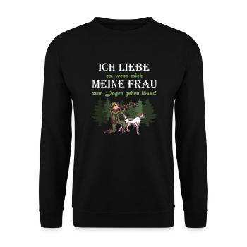 Jäger Jagen Jagd Lustiger Spruch Förster Geschenk - Unisex Pullover - Schwarz - Vorne - Alina (178cm) & Michal (187cm)