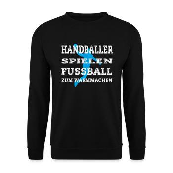 Handballer spielen Fussball zum Warmmachen - Unisex Pullover - Schwarz - Vorne - Alina (178cm) & Michal (187cm)