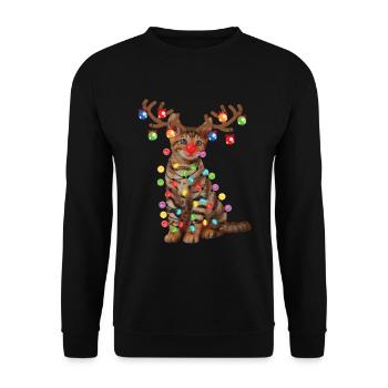 Christmas Toyger Cat In Santa Hat & Xmas Lights - Unisex Sweatshirt - black - Front - Alina (178cm) & Michal (187cm)