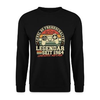 Level 60 Freigeschaltet Legendär seit 1964 - Unisex Pullover - Schwarz - Vorne - Alina (178cm) & Michal (187cm)