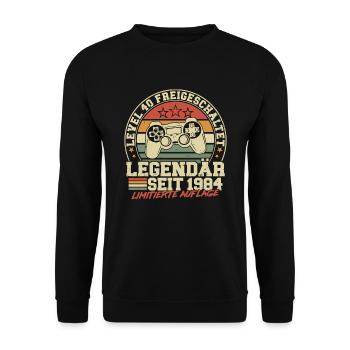 Level 40 Freigeschaltet Legendär seit 1984 - Unisex Pullover - Schwarz - Vorne - Alina (178cm) & Michal (187cm)