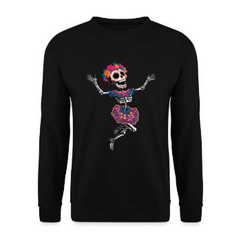 tanzendes happy crazy Skelett la Catrina :) - Unisex Pullover - Schwarz - Vorne - Alina (178cm) & Michal (187cm)