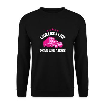 Damen Trucker Babe Lkw Fahrerin Fernfahrerin - Unisex Pullover - Schwarz - Vorne - Alina (178cm) & Michal (187cm)