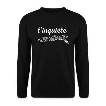 Humour homme blasé cool keep calm t'inquiète - Sweat-shirt Unisexe - noir - Devant - Alina (178cm) & Michal (187cm)