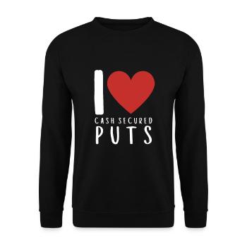 Options Trading Cash Secured Puts Future Forex - Unisex Pullover - Schwarz - Vorne - Alina (178cm) & Michal (187cm)