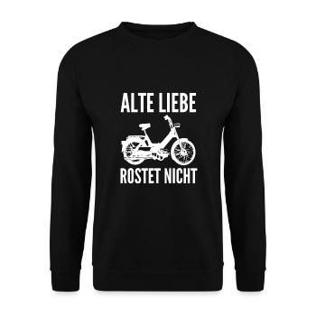 DDR Moped Oldtimer Roller Mofa Scooter 2 Takter - Unisex Pullover - Schwarz - Vorne - Alina (178cm) & Michal (187cm)