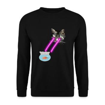 Cat With Laser Eyes - Unisex Sweatshirt - black - Front - Alina (178cm) & Michal (187cm)