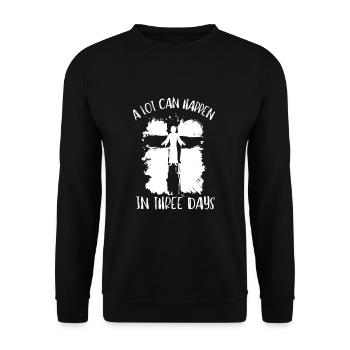 Alot Can Happen In 3 Days, Hallelujah Easter - Unisex Pullover - Schwarz - Vorne - Alina (178cm) & Michal (187cm)