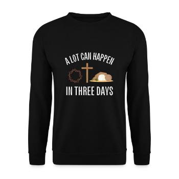 Alot Can Happen In 3 Days, Hallelujah Easter - Unisex Pullover - Schwarz - Vorne - Alina (178cm) & Michal (187cm)