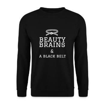 Beauty Brains et une ceinture noire - Sweat-shirt Unisexe - noir - Devant - Alina (178cm) & Michal (187cm)