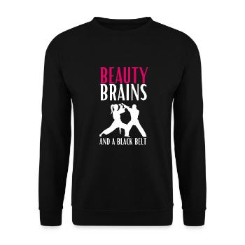 Beauty Brains et une ceinture noire - Sweat-shirt Unisexe - noir - Devant - Alina (178cm) & Michal (187cm)